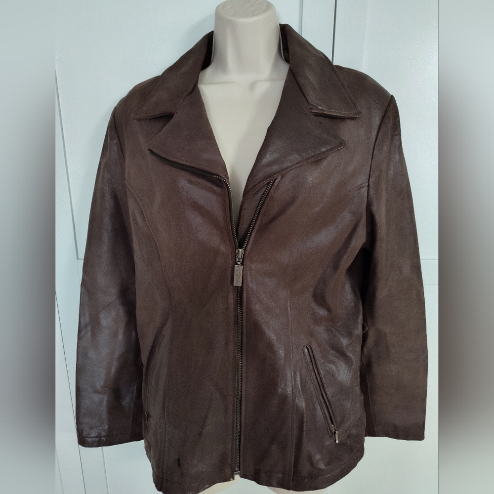 Women's Kenneth Cole Leather Jacket Unworn Cond Fun Detail Textured Sz M 8/10?